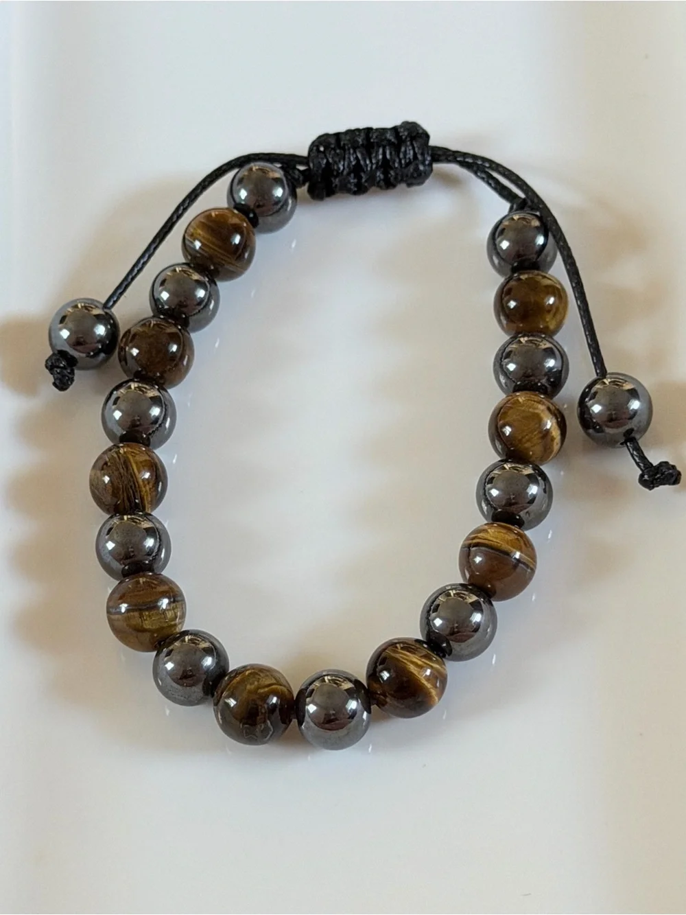 Men's Black and Brown Beaded Adjustable Bracelet